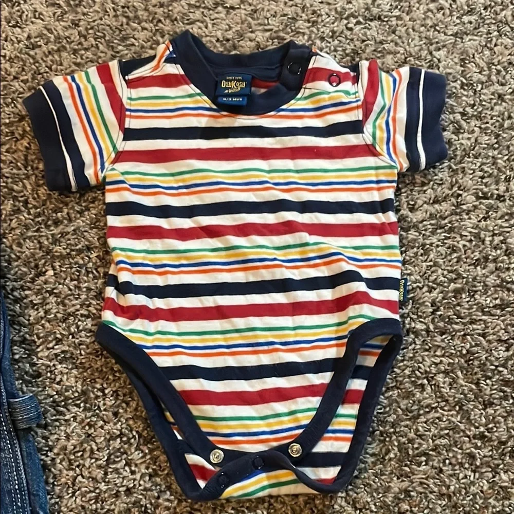OshKosh B'gosh Boys Colorful Striped Onesie and Blue Jeans Set